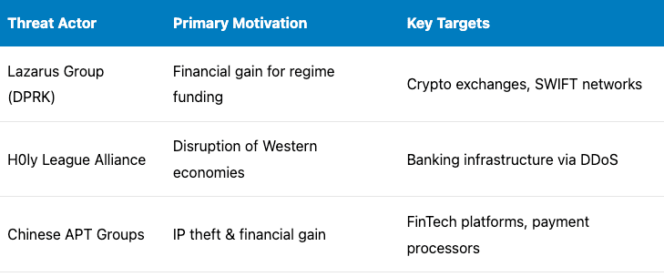 Key threat actors, their motivations, and targets